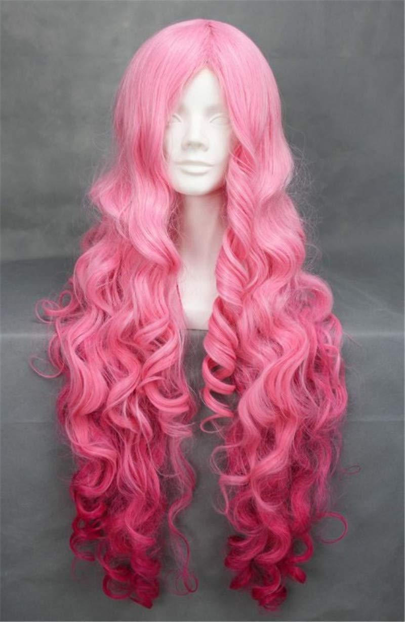 Swiking Long Pink Ombre Curly Wave Womens Wig Natural Hair Wigs Heat Resistant Synthetic Daily Halloween Cosplay Full Wigs for Women Girls